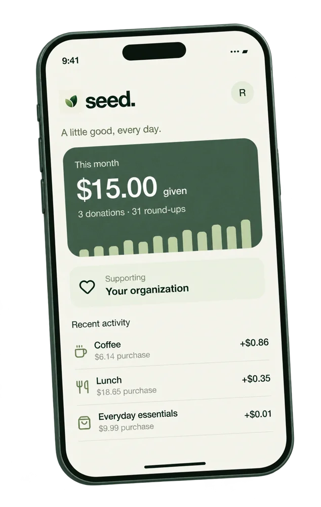 Illustrative Seed app preview with Your organization selected